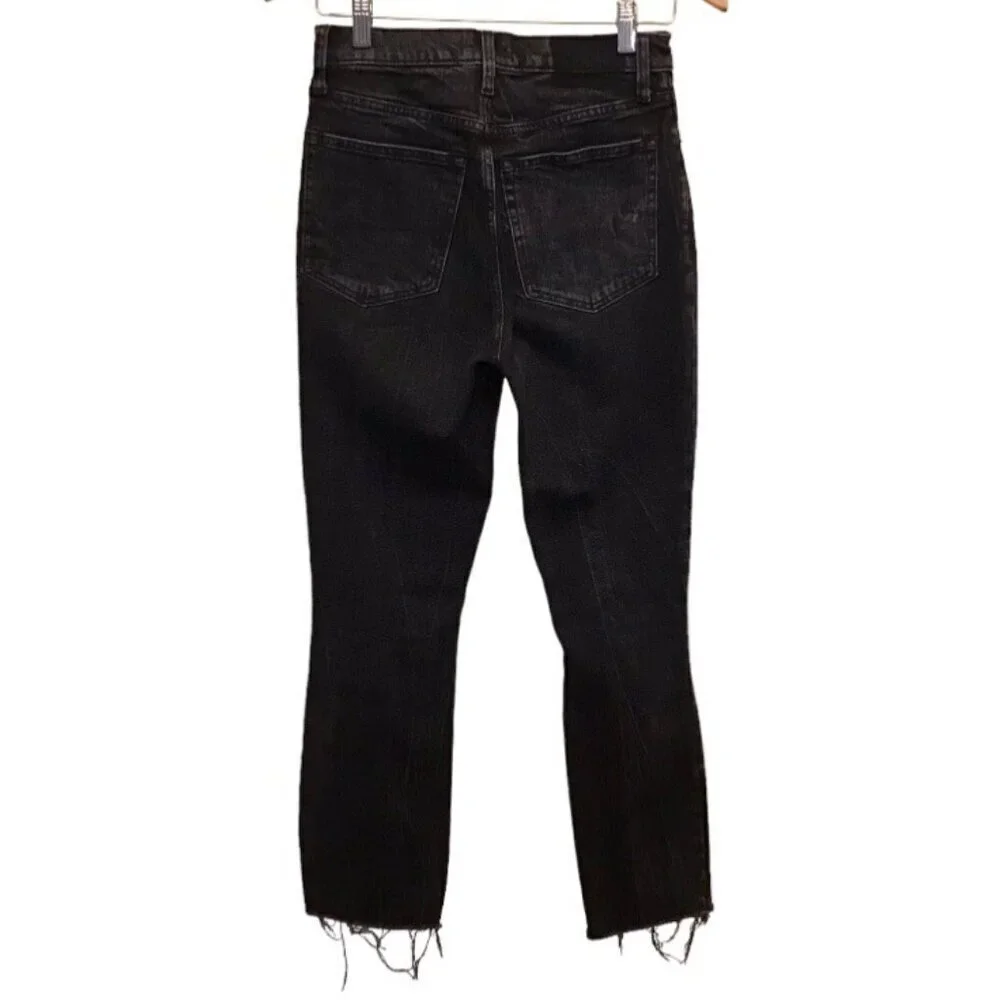 Abercrombie 2 (26) Ultra High Rise Mom Womens Jeans Black Distressed Frayed Hems